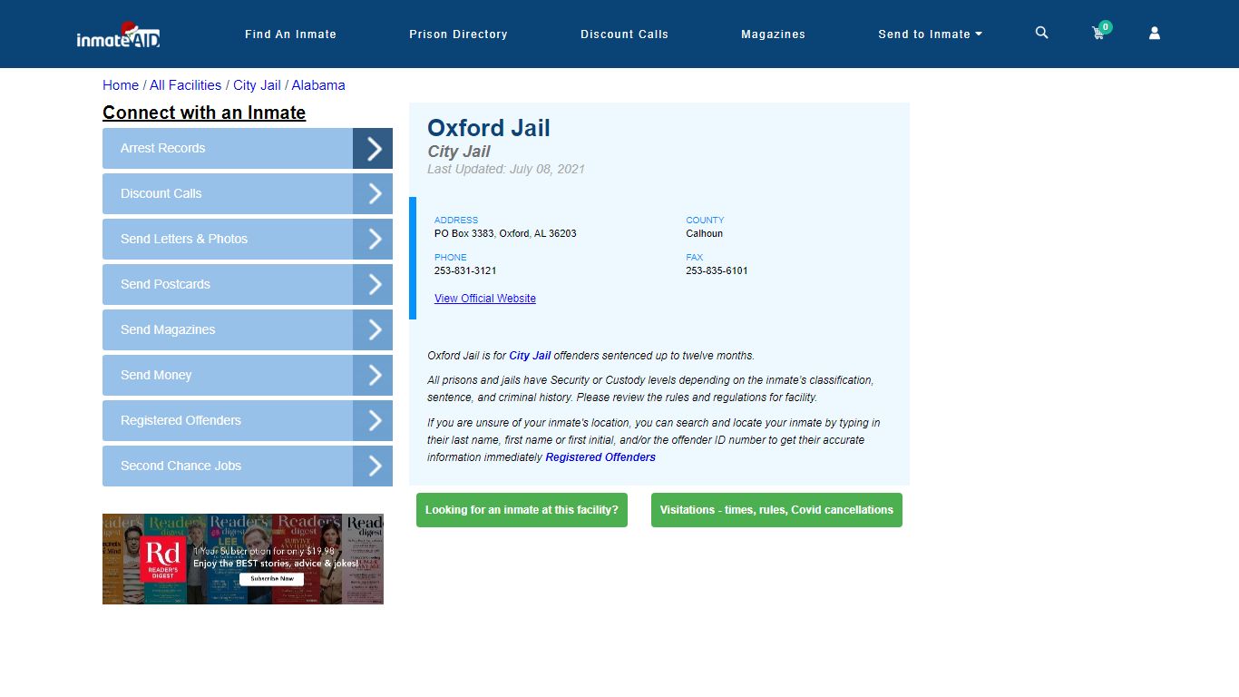 Oxford Jail | Inmate Locator